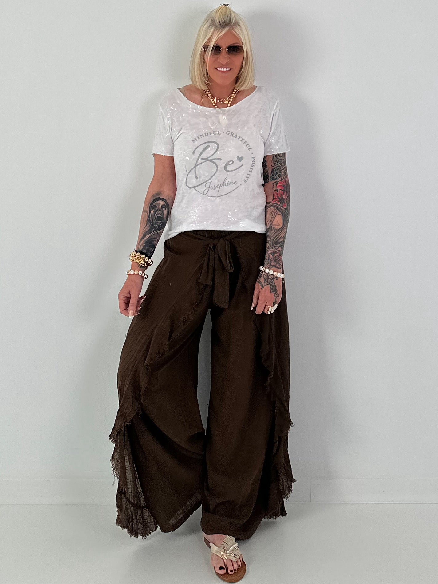 T-Shirt mit transparenten Pailletten - weiss