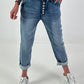 Boyfriend Jeans with Decorative Buttons - Blue