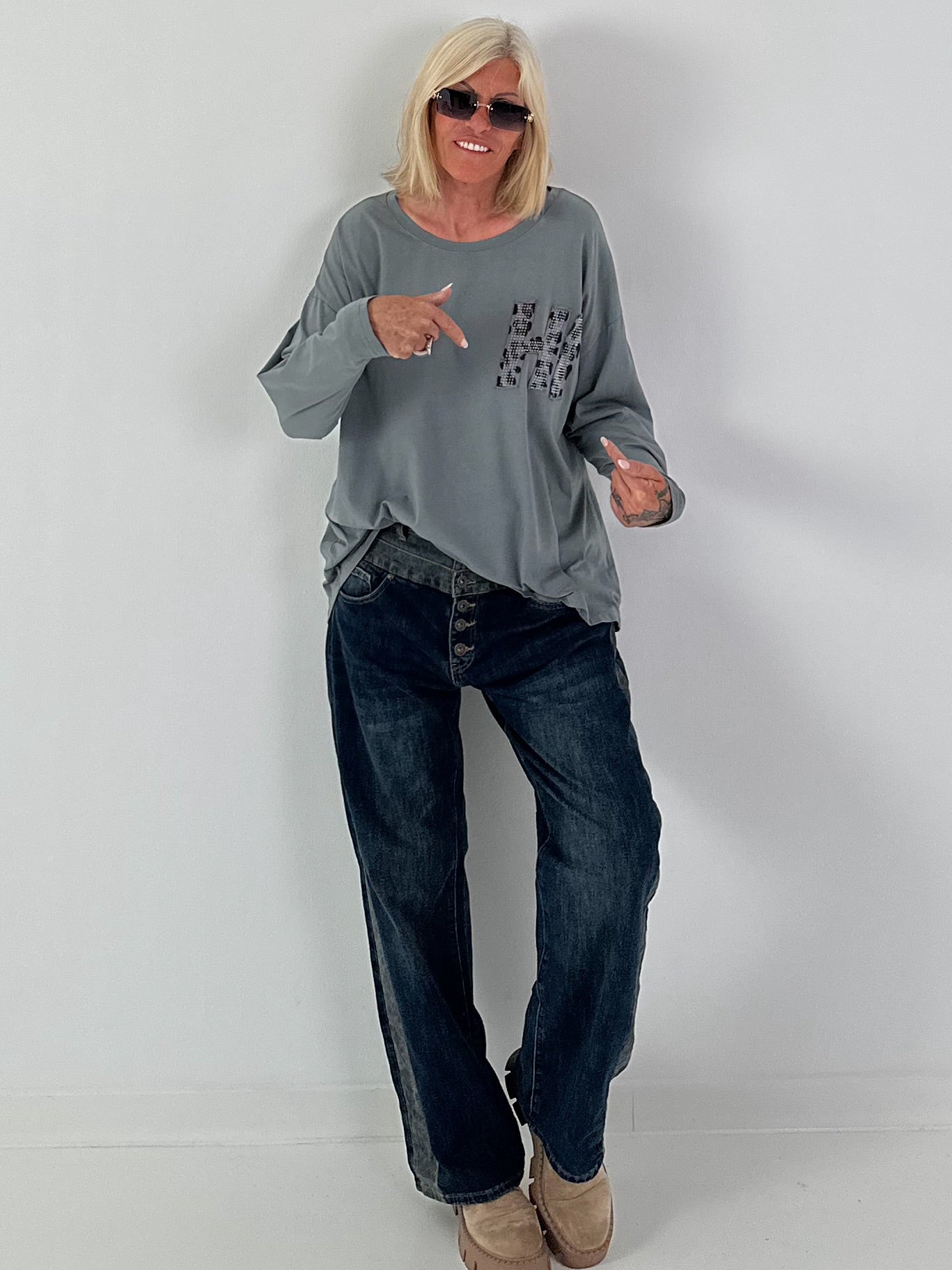 Shirt met 3D Leo letters - grijs