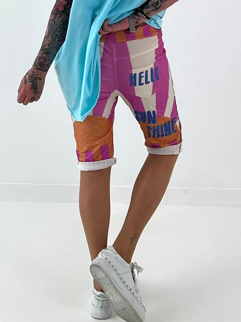 Short met all-over print - turquoise-roze-meerkleurig