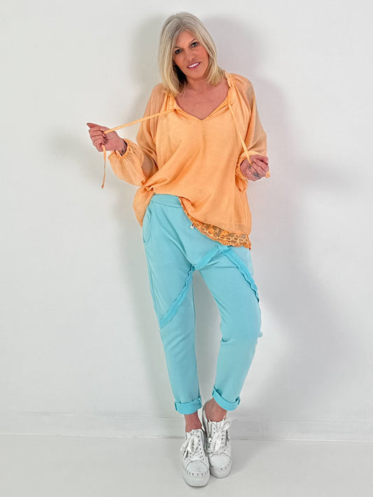 Tunic with lace hem - apricot