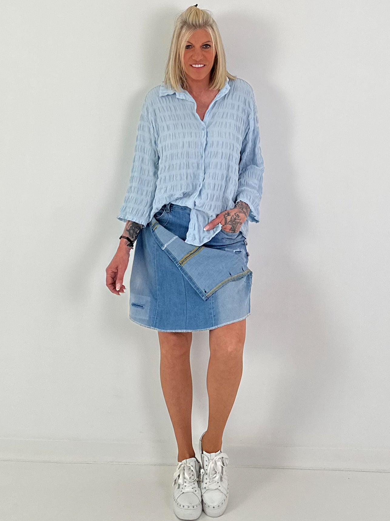 Strukturierte Bluse - hellblau