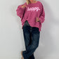 Sweatshirt with happy print - berry