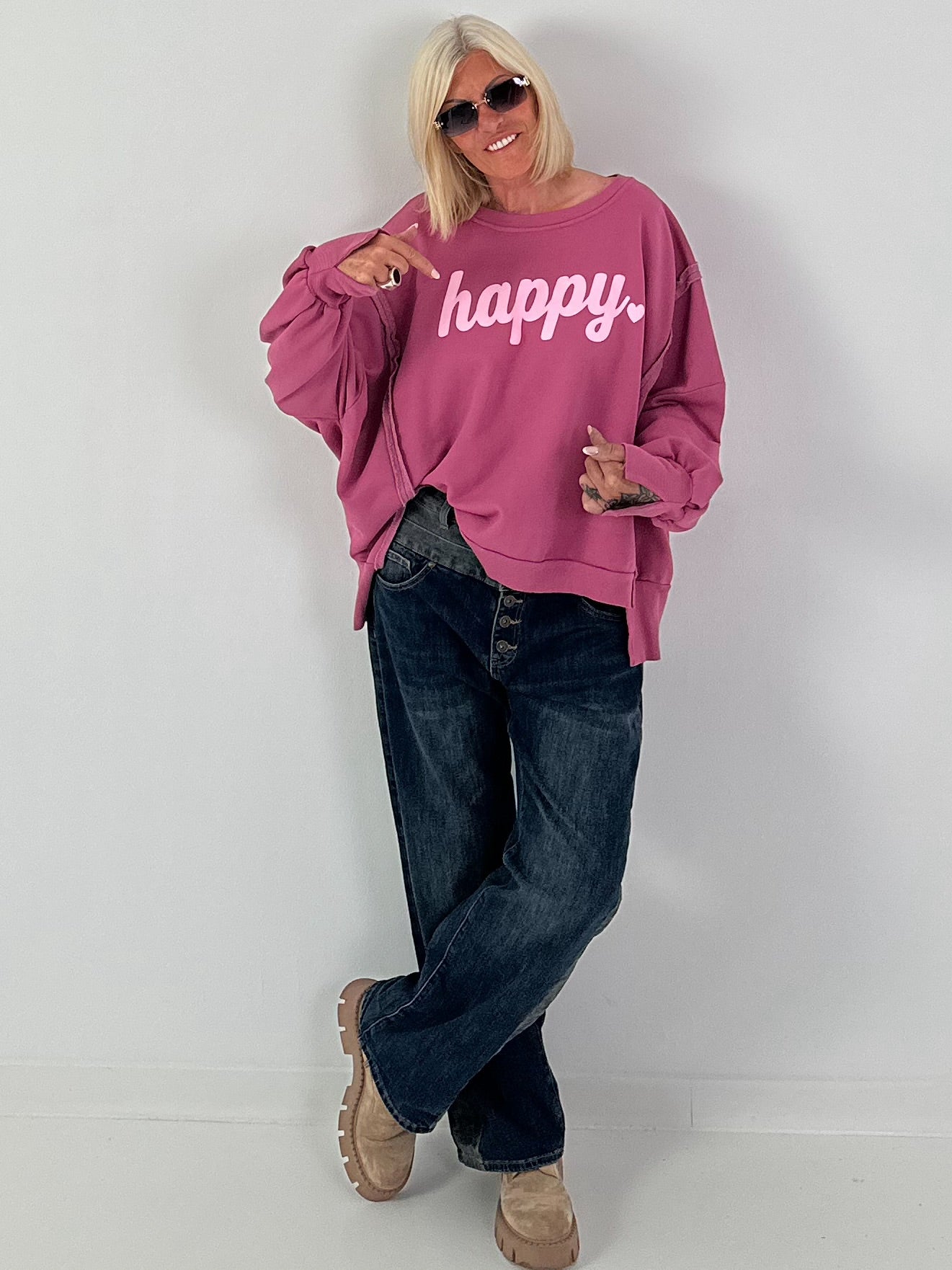 Sweatshirt with happy print - berry