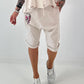 Kurze Baggy mit breiten Nähten - beige