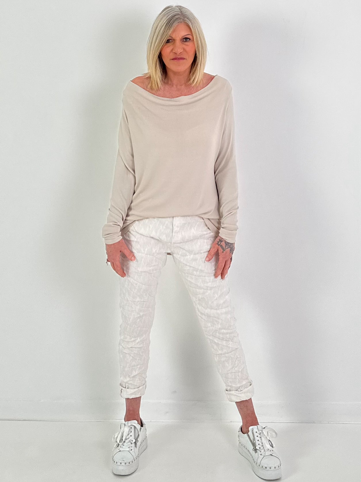 Shirt met watervalhals - beige