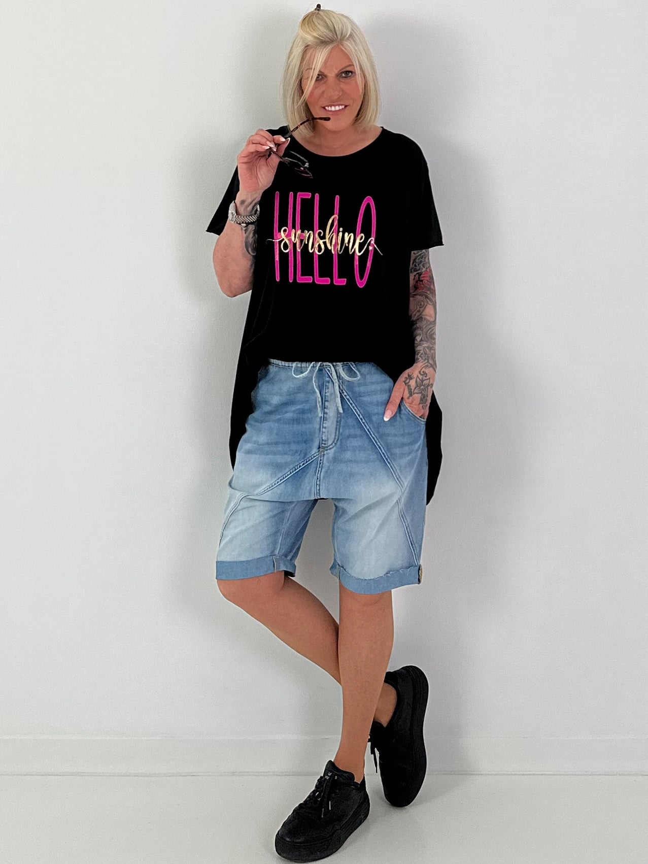 Long T-Shirt Hello Sunshine - black