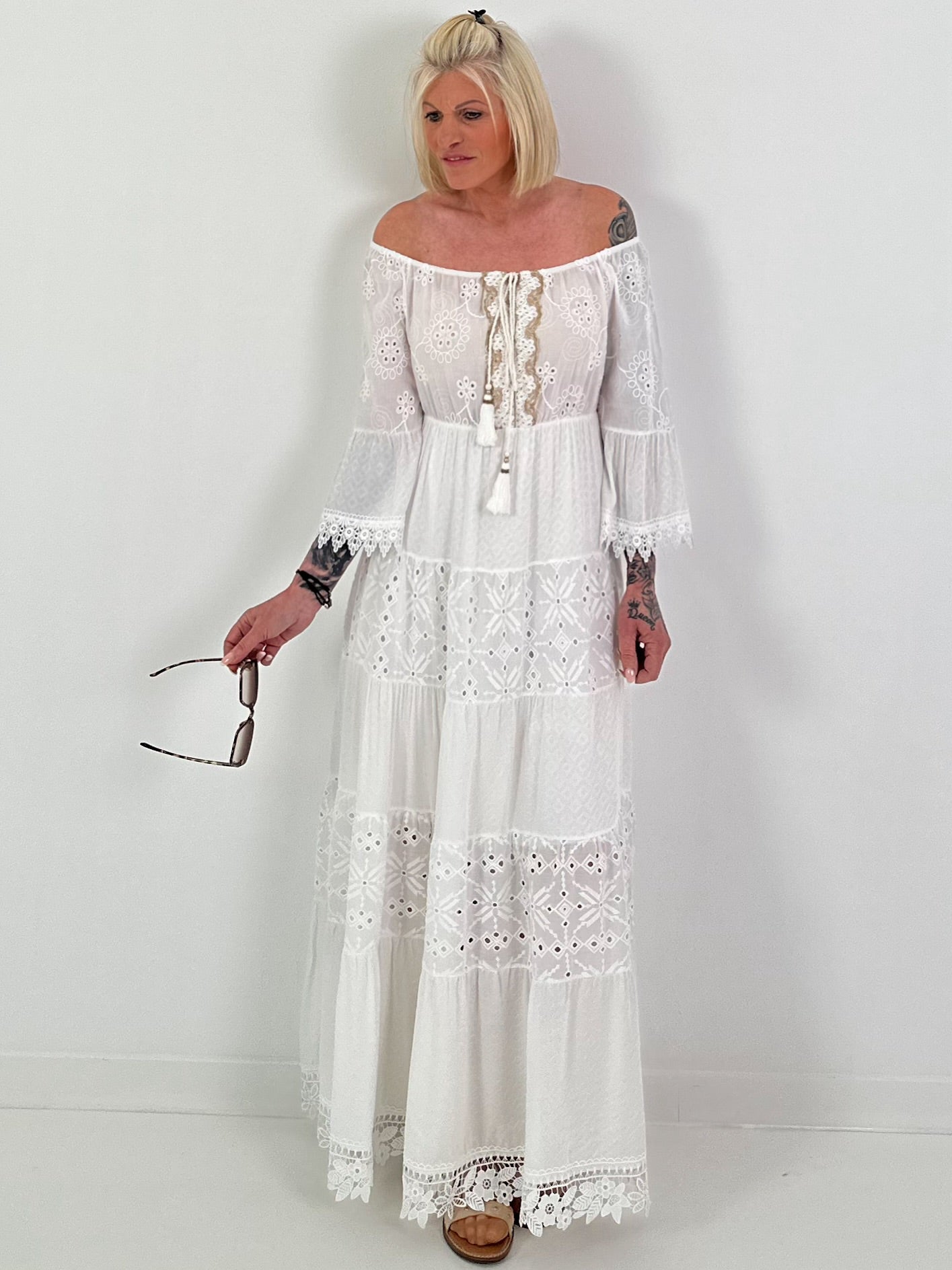 Boho Embroidered Dress - White