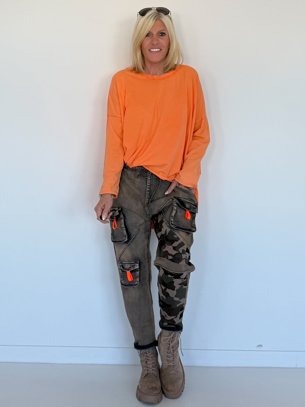 Basic Shirt mit Rundhalsausschnitt - orange