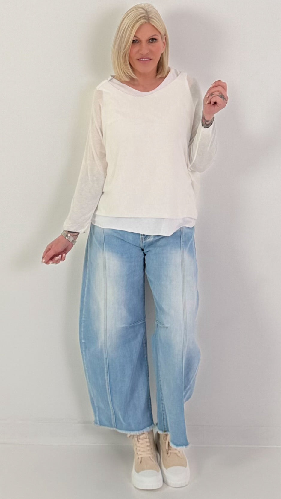 Feinstrick Pulli mit Top - weiss