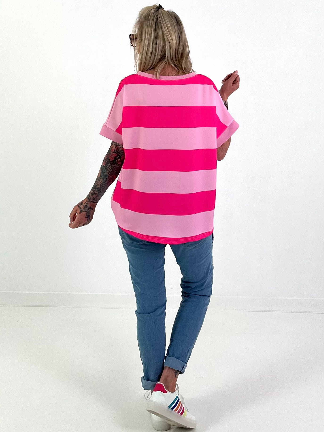 Sweat T-Shirt mit Streifen - pink-rosa