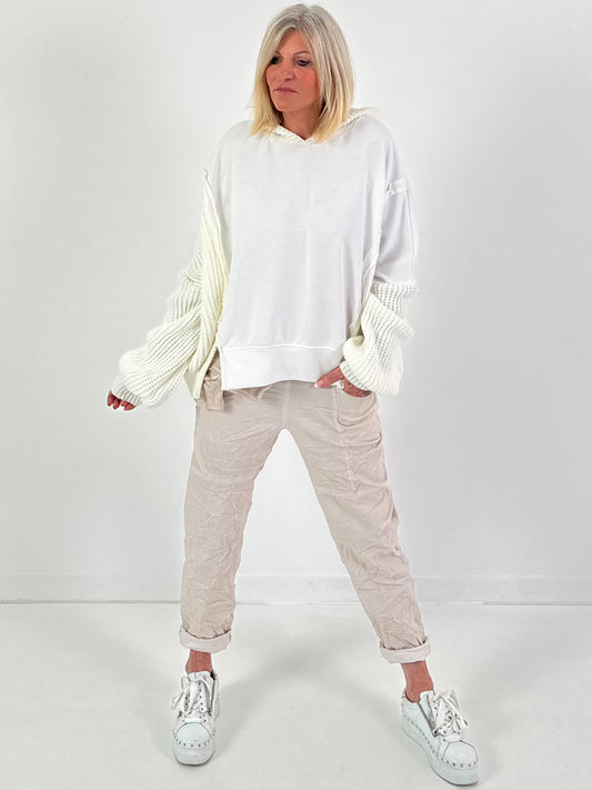 Materialmix Hoodie Modell "Knit Fusion" - weiss