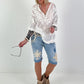 Boho Tunic with Crochet Appliqués - White