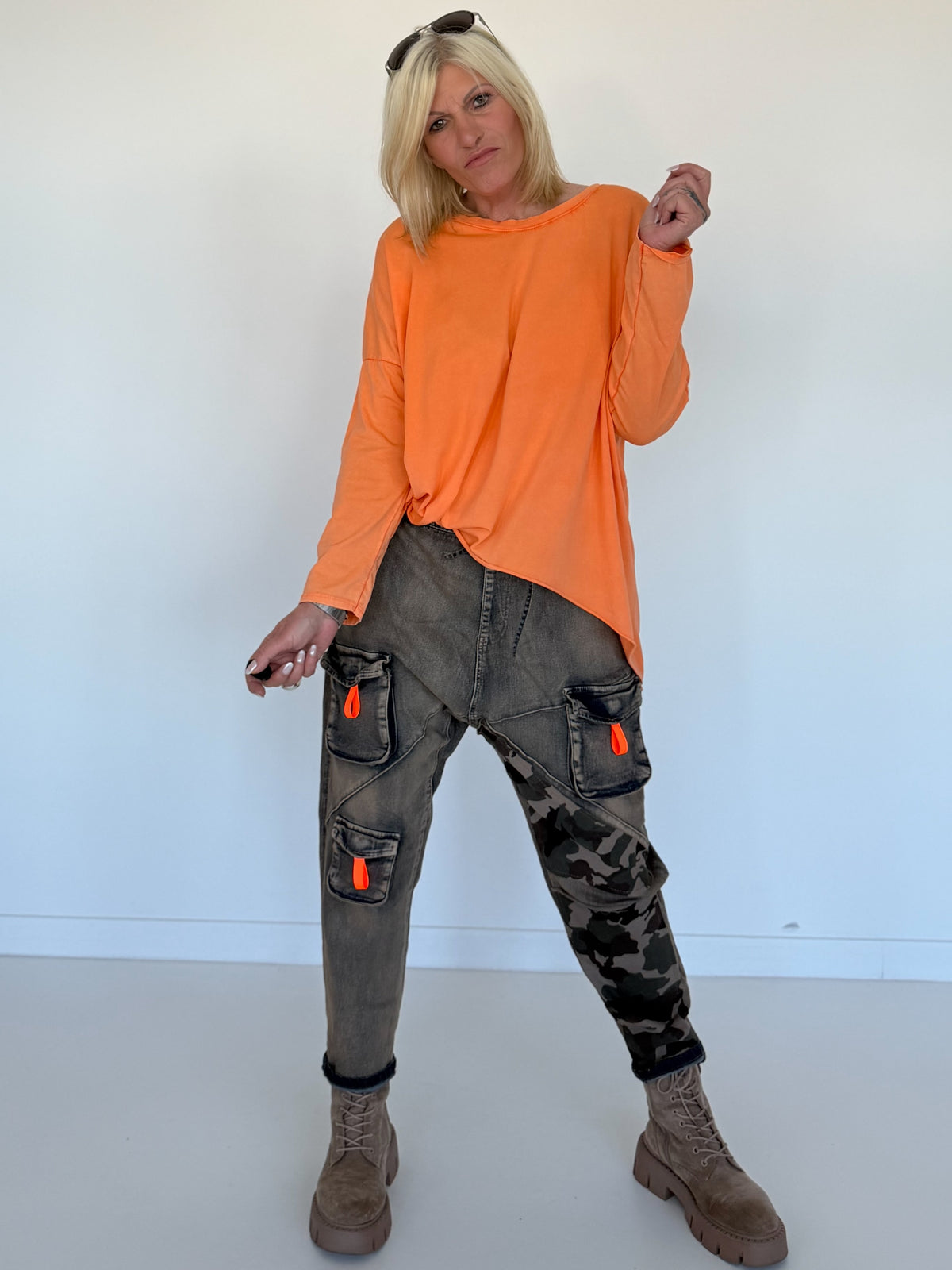 Basic Shirt mit Rundhalsausschnitt - orange