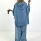 Oversized Hooded Denim Shirt - Light Blue