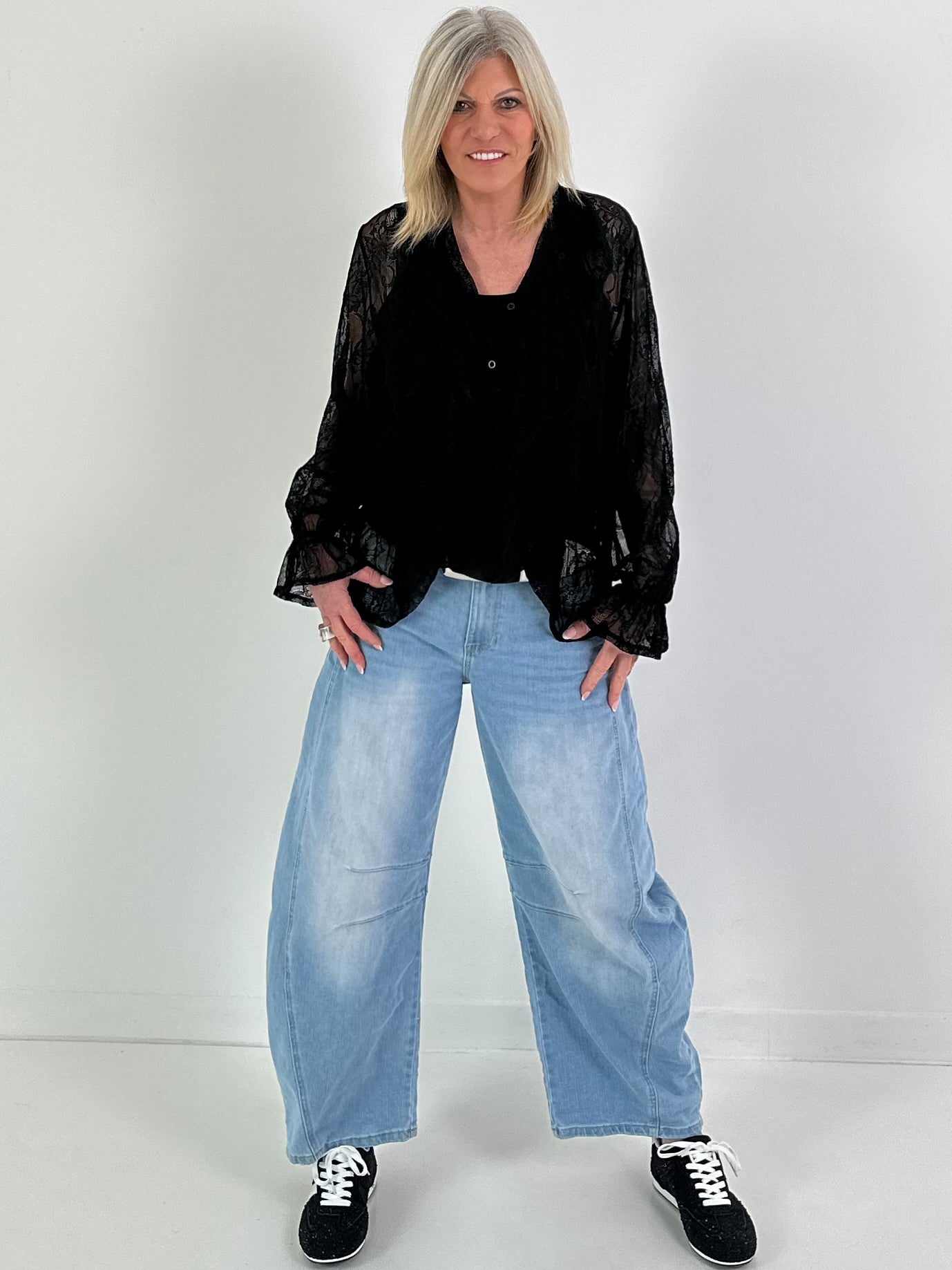 Lace blouse with top - black