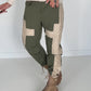Sweathose im Materialmix - oliv-beige