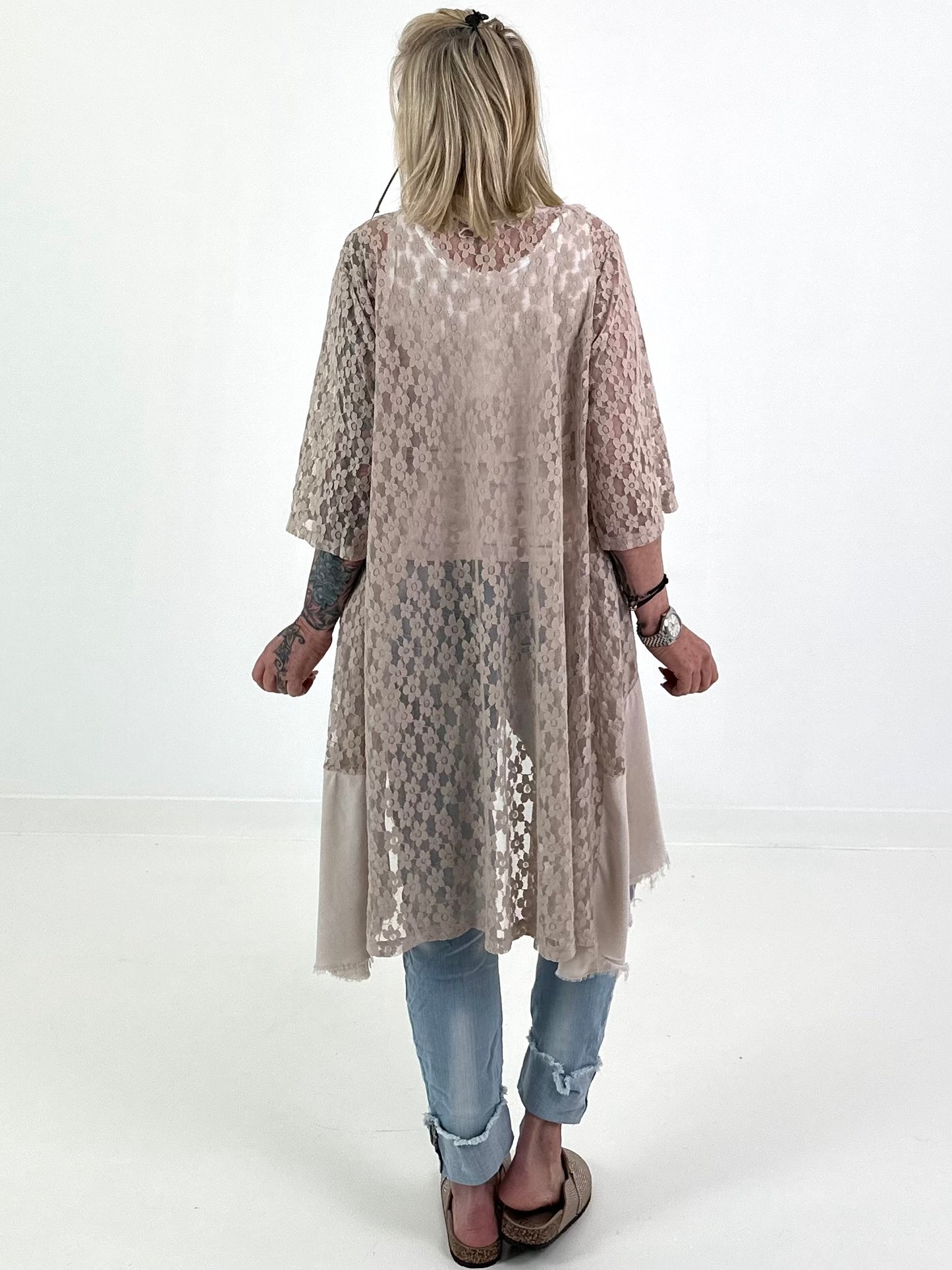 Lace coat in a material mix - beige