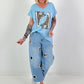 T-shirt with leopard shoe print - light blue