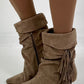 Ankle boots with fringe - beige
