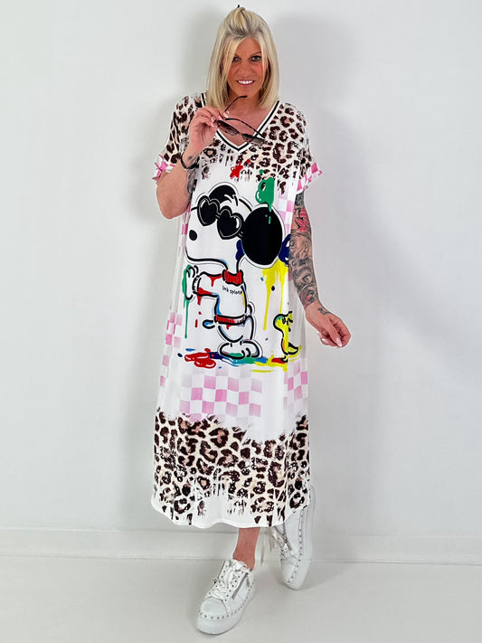 Dress with print mix - white-pink-multicolored