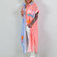 Blusenkleid mit Streifen und Printmix - weiss-korall-hellblau
