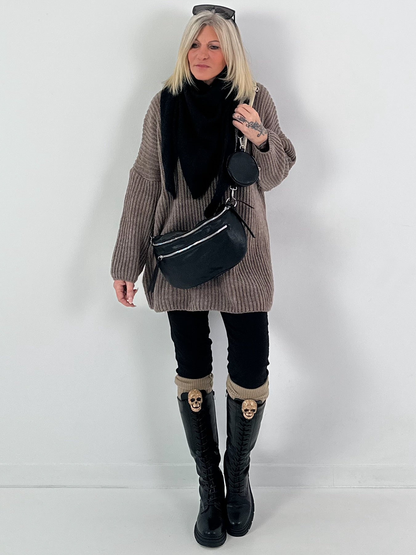 Crossbody bag in leather look, model "The Edit Bag" - black