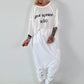 Oversized gebreid T-shirt met statementprint - wit