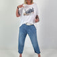 T-Shirt mit Schuhprint - weiss-dunkelblau