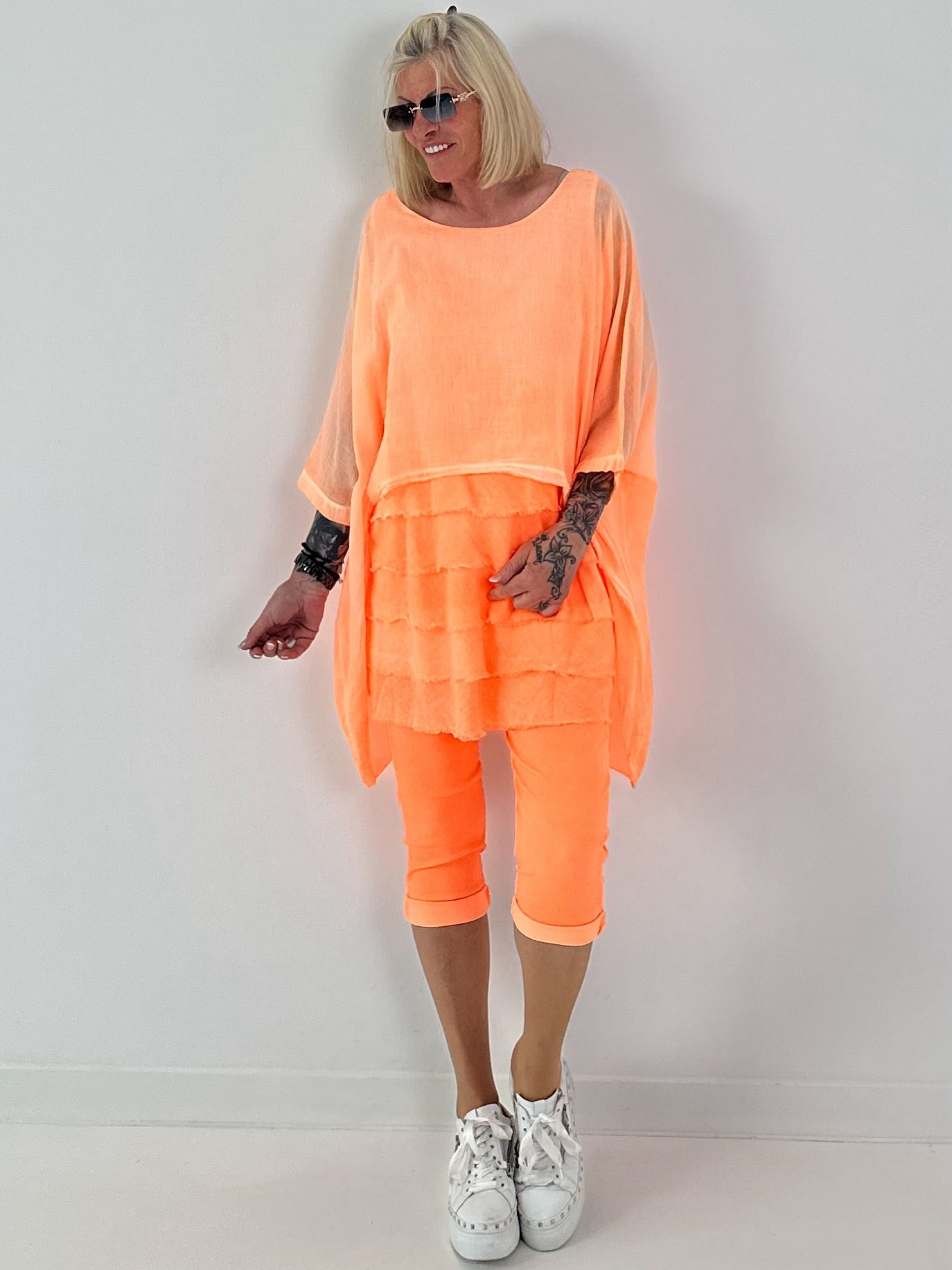 Tunika im Layer-Look - neonorange