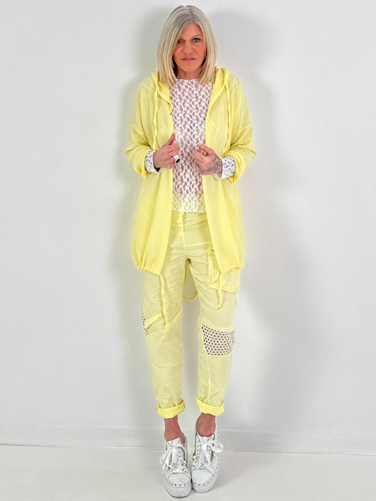 Broek met mesh-inzetstuk - geel