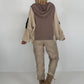 Oversized Grobstrick-Hoodie mit Sweat-Einsatz  - taupe-beige
