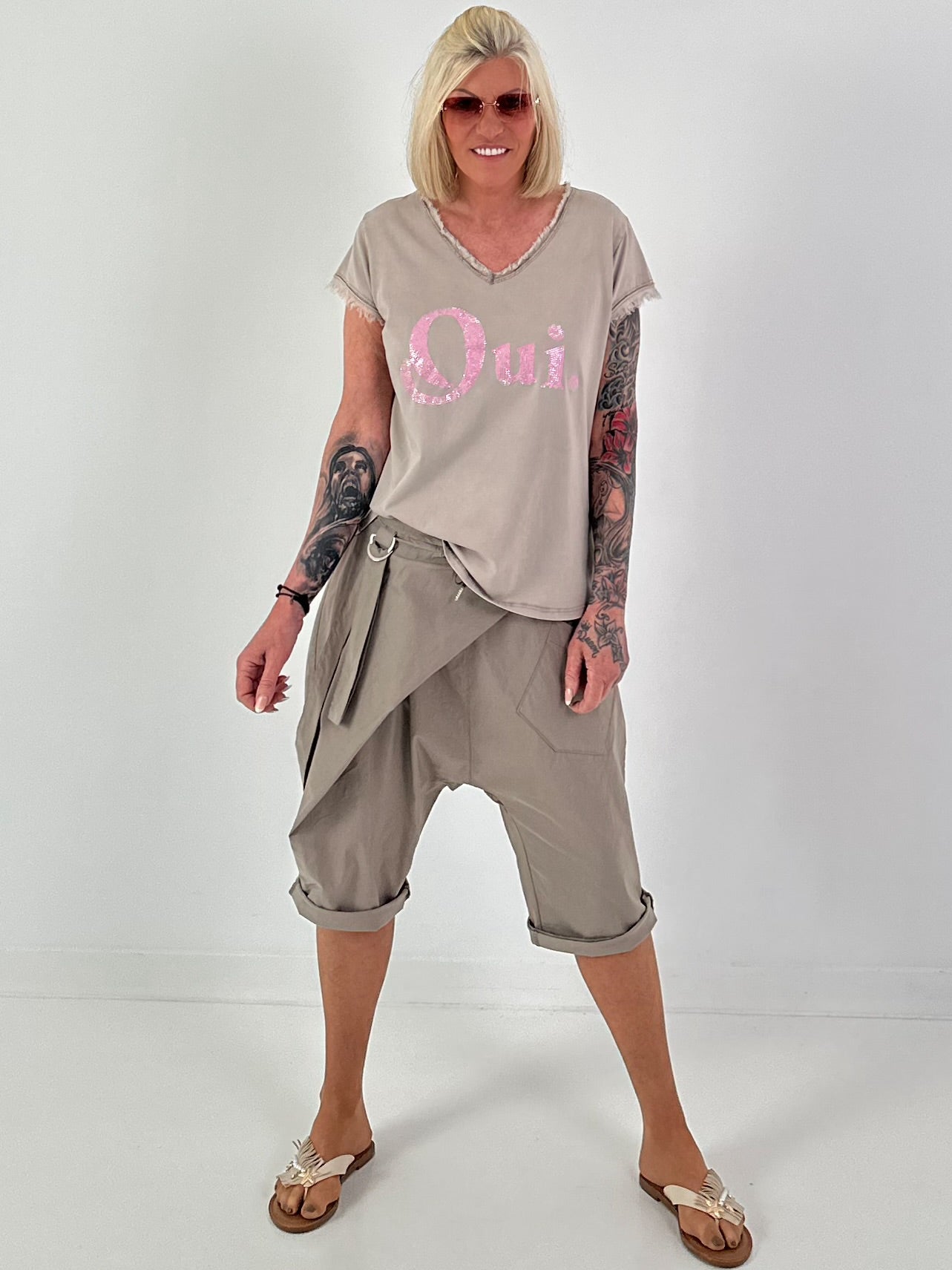 Short Baggy with Overlay - Taupe