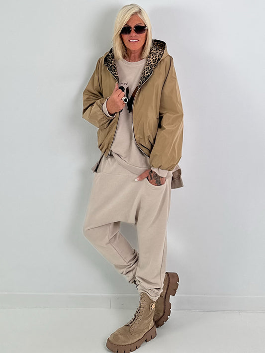 2 in 1 Jacke mit Leo-Print - camel