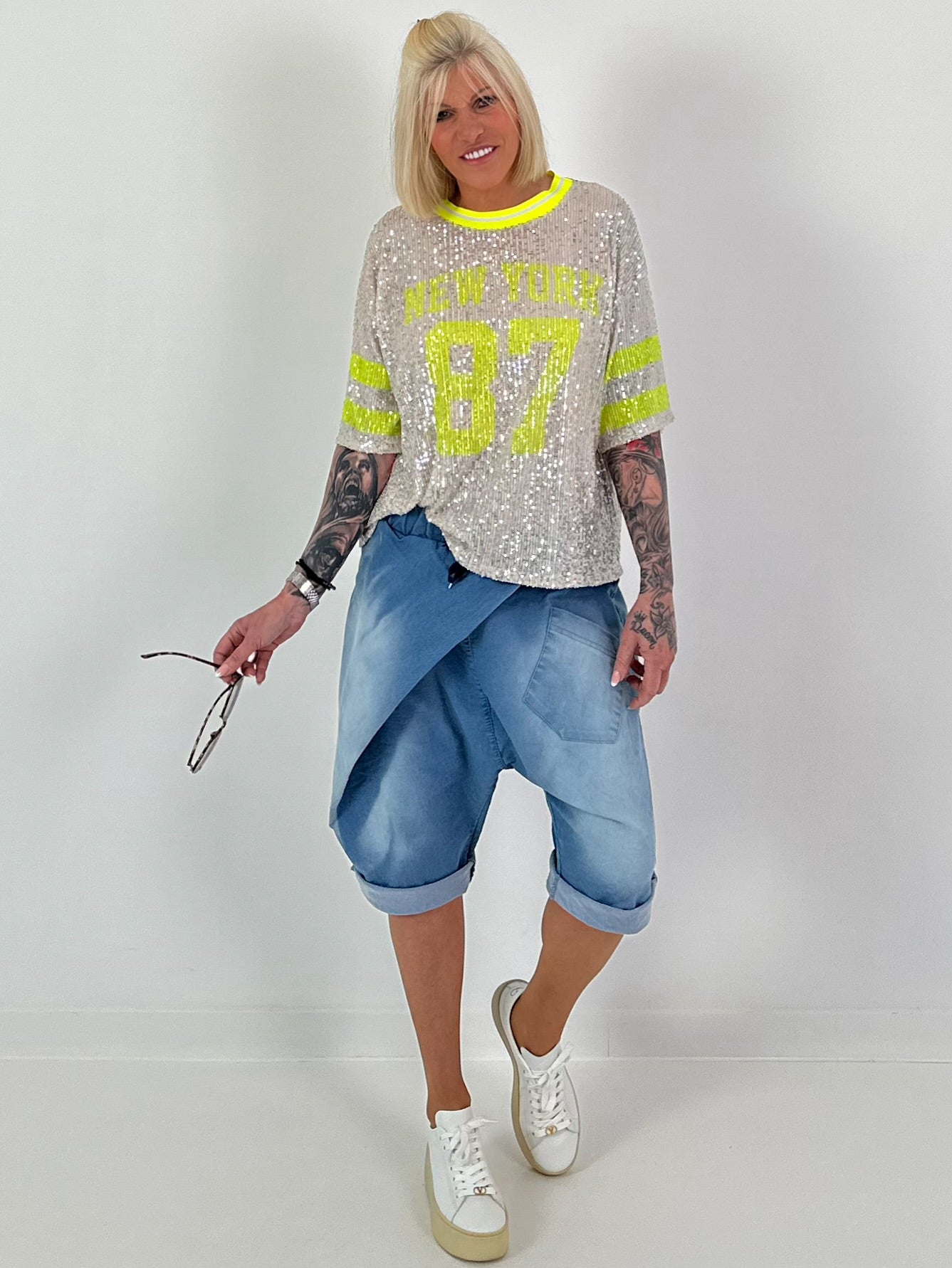 Sequin Shirt New York - silver-neon yellow