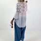 Blouse with floral crochet inserts - white