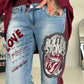 Jogg-Jeans im Used Look Love & Rock - denim-burgundi