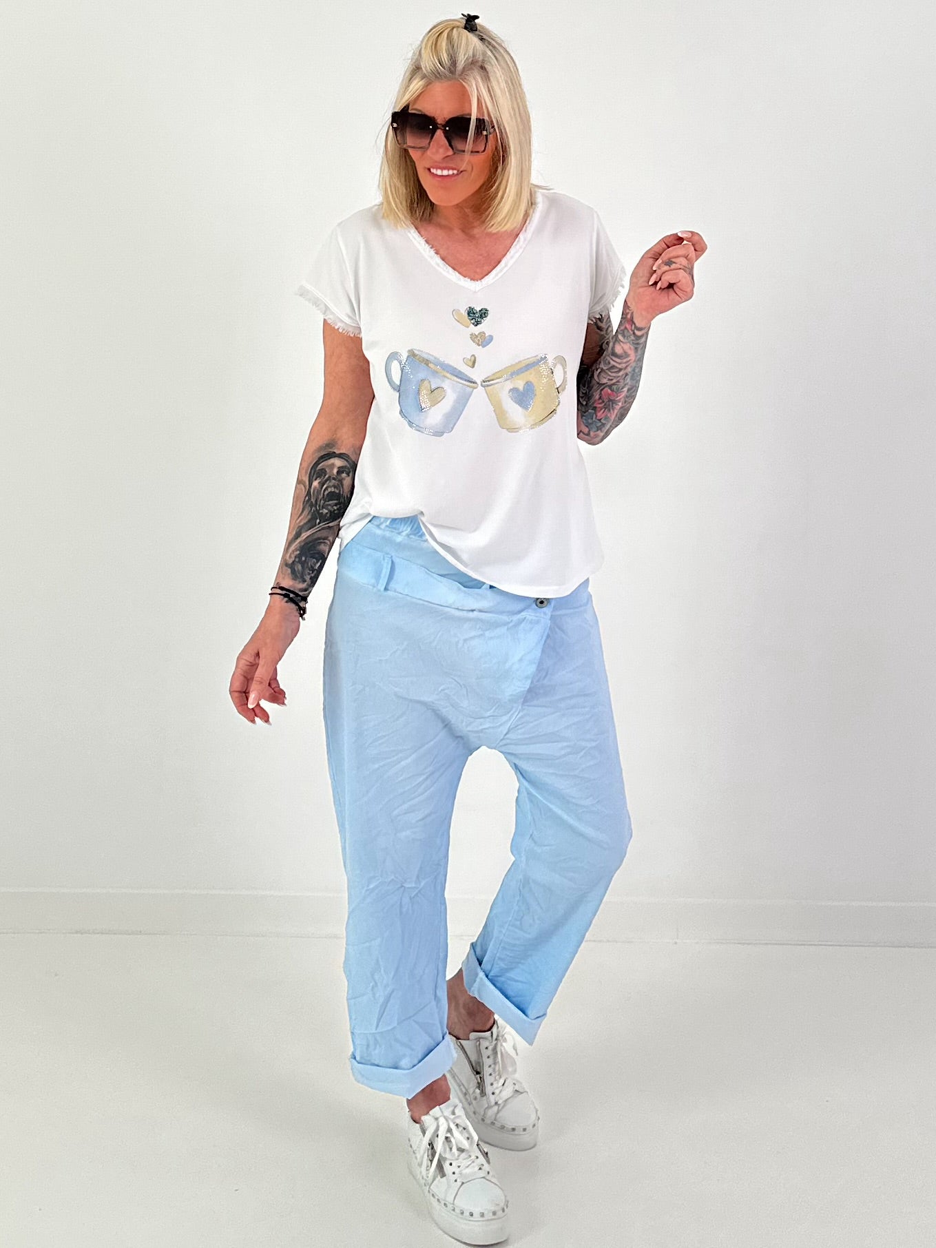 Baggy trousers in a layered look - light blue