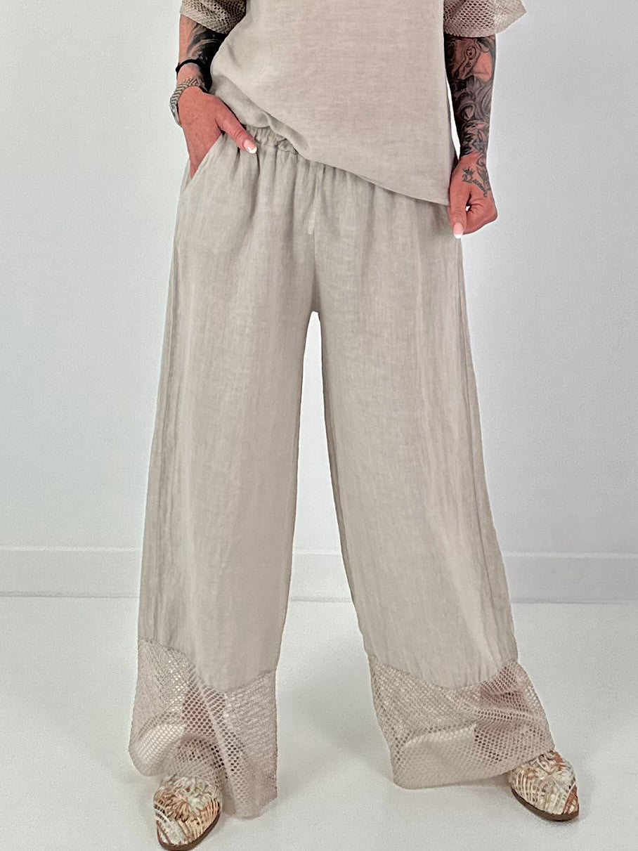 Linen wide-leg trousers - beige