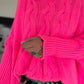 Pullover mit Stulpenärmeln und Zopfmuster - neonpink