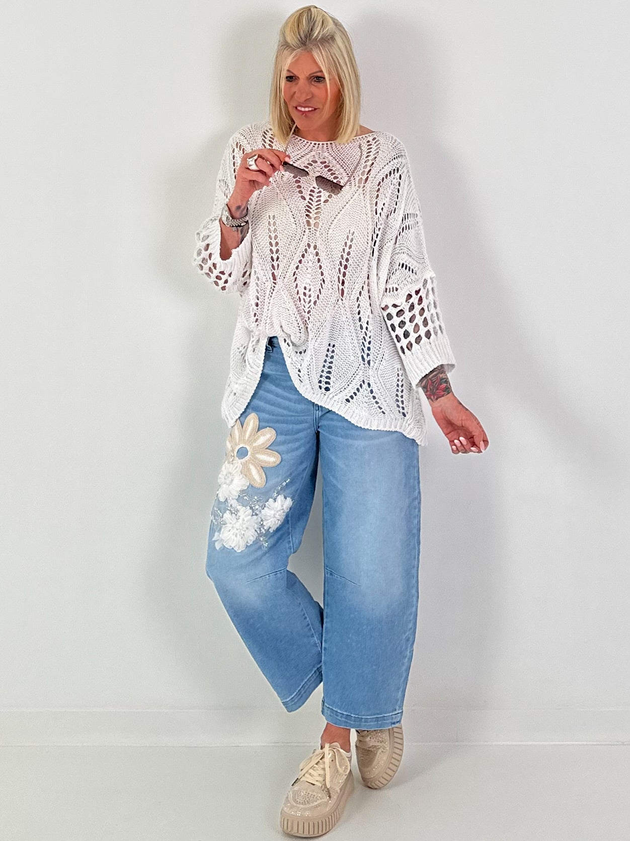 Häkelpullover mit Muster - weiss