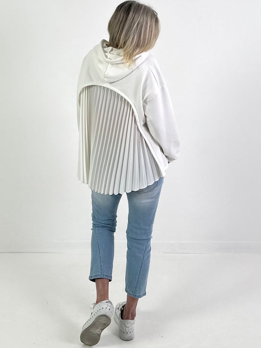 Hoodie mit Plissee-Einsatz Modell "Pleat Motion" - weiss