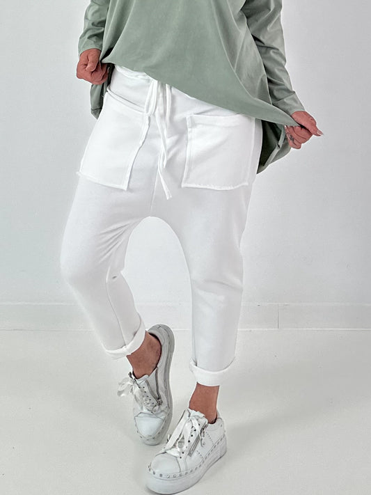 Sweatshirt Baggy mit aufgesetzten Taschen - weiss