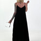 Pleated Dress with Spaghetti Straps - Black