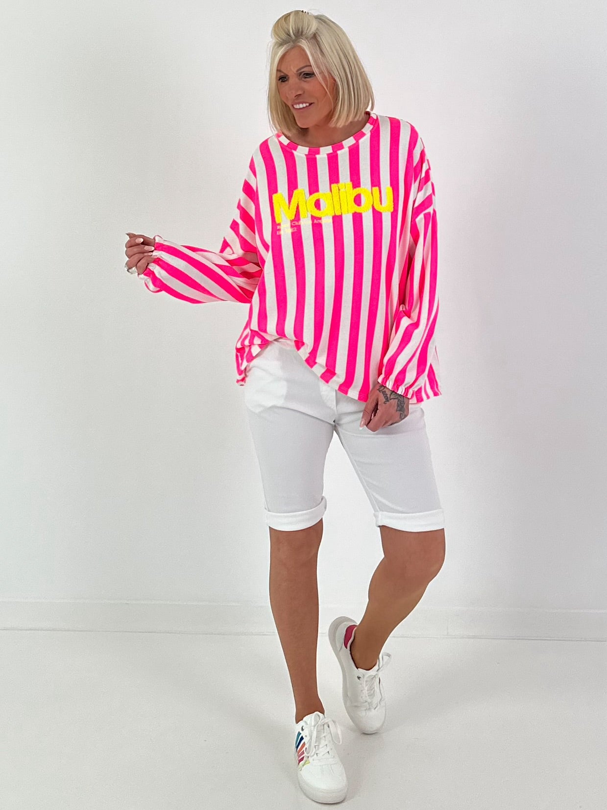 Sweater Malibu - neon pink-white