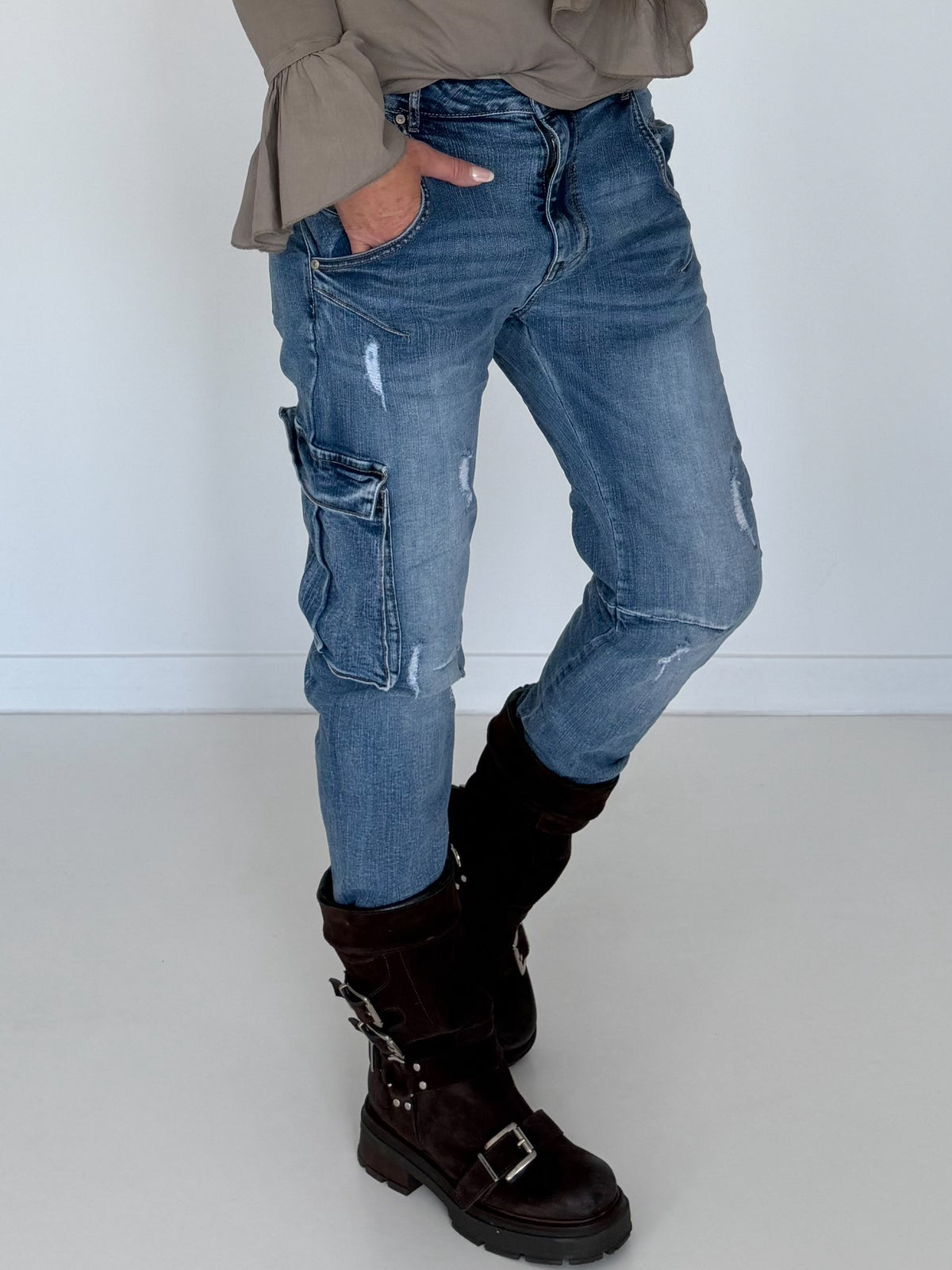 Cargo-Jeans im Used-Look - denim