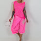 Ripp Top mit Glitzer Leo - neonpink