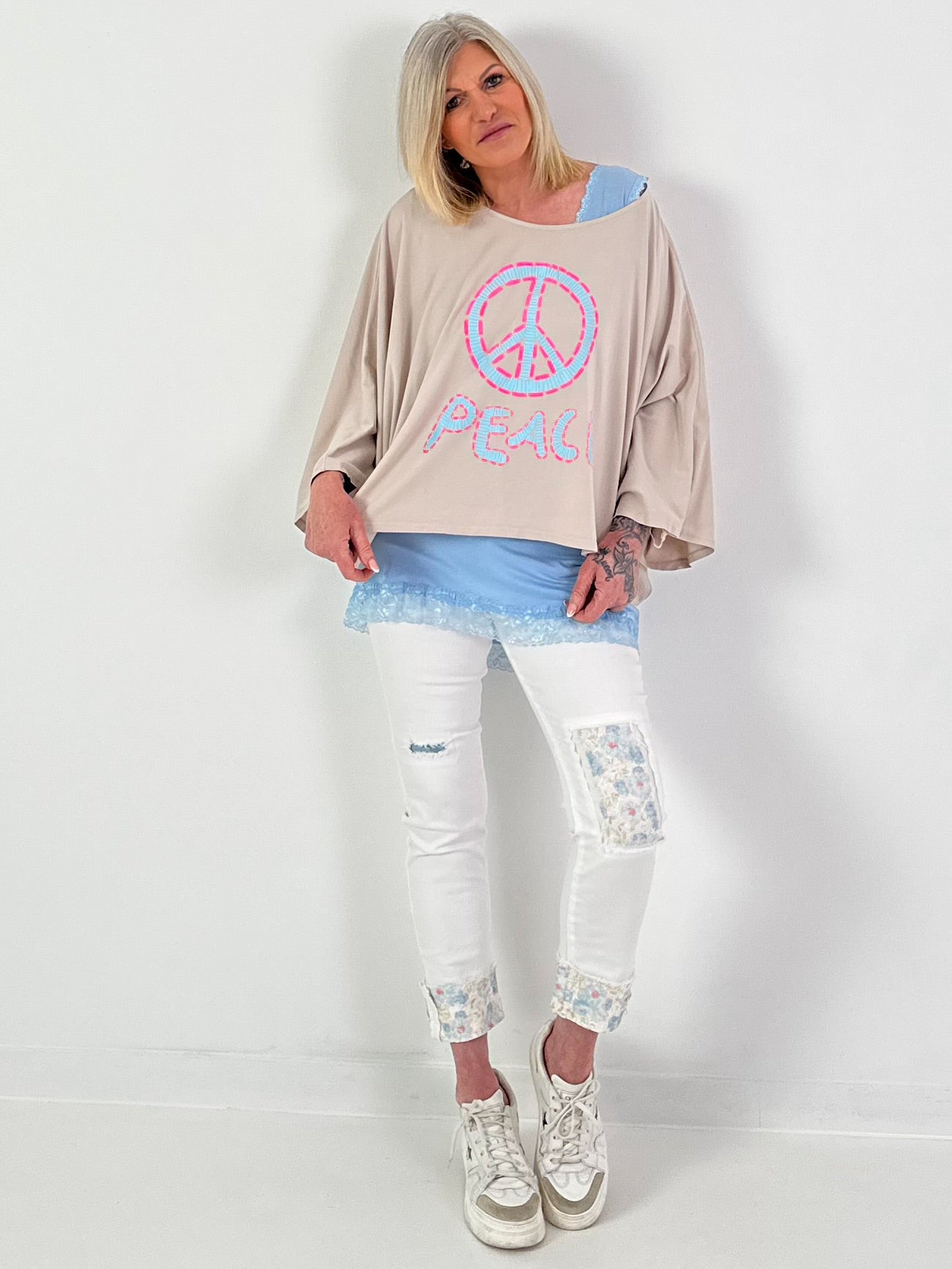 Oversized Shirt Peace - beige