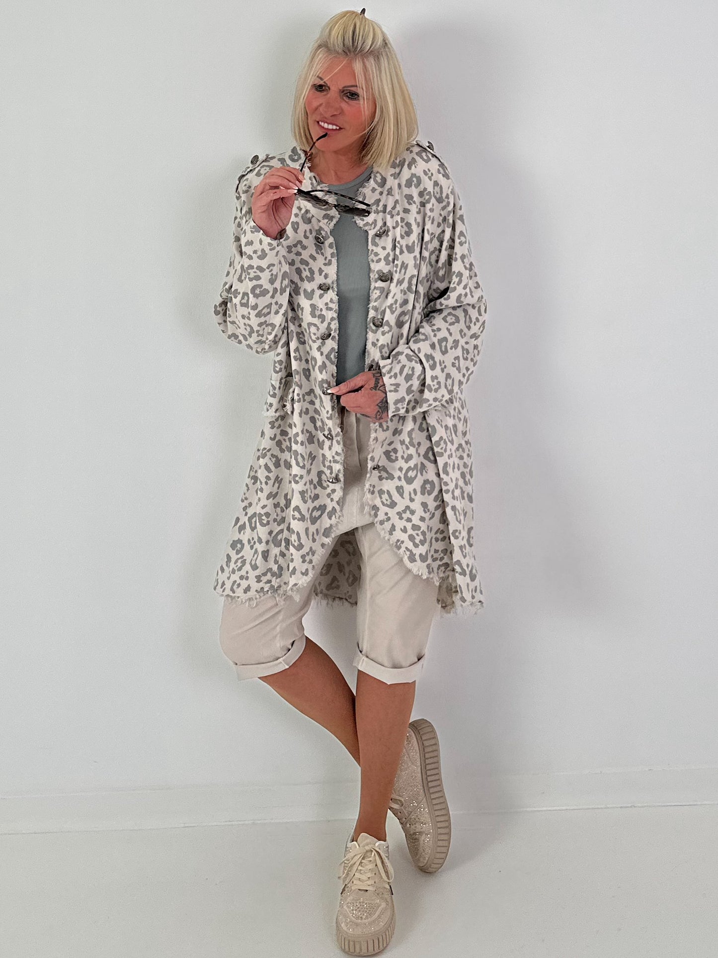 Oversized Leo Leinen Military Mantel - beige