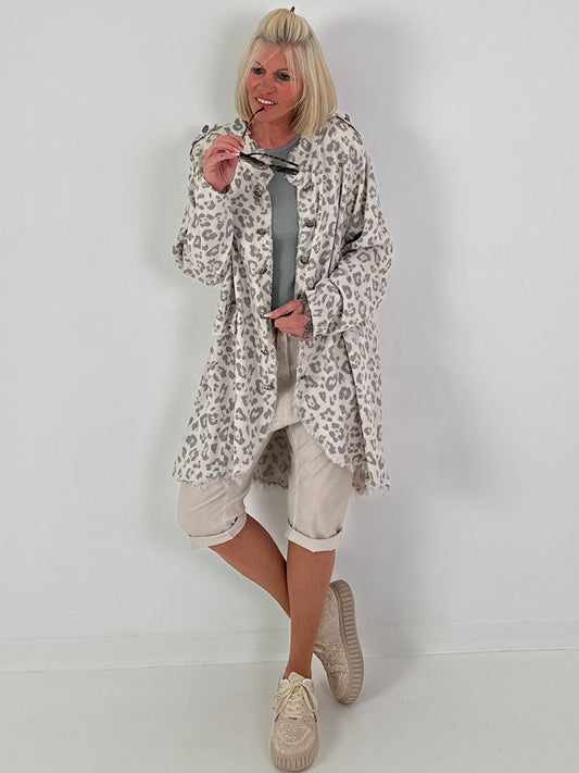 Oversized Leo Leinen Military Mantel - beige